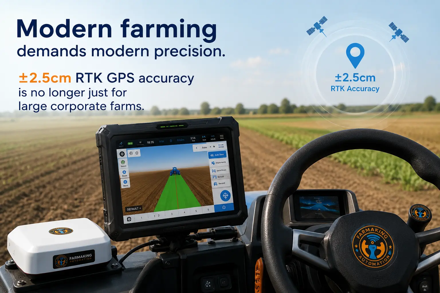 RTK GPS auto-steering tractor operating in an Indian field for precision farming