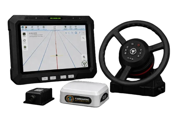FarmaKing MAX-200 advanced GPS Auto Steering System with integrated steering wheel control and 10.1 inch curve guidance display